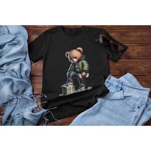 Graffiti Hip Hop Teddy Bear holding money, Cartoon Teddy Bear T-Shirt